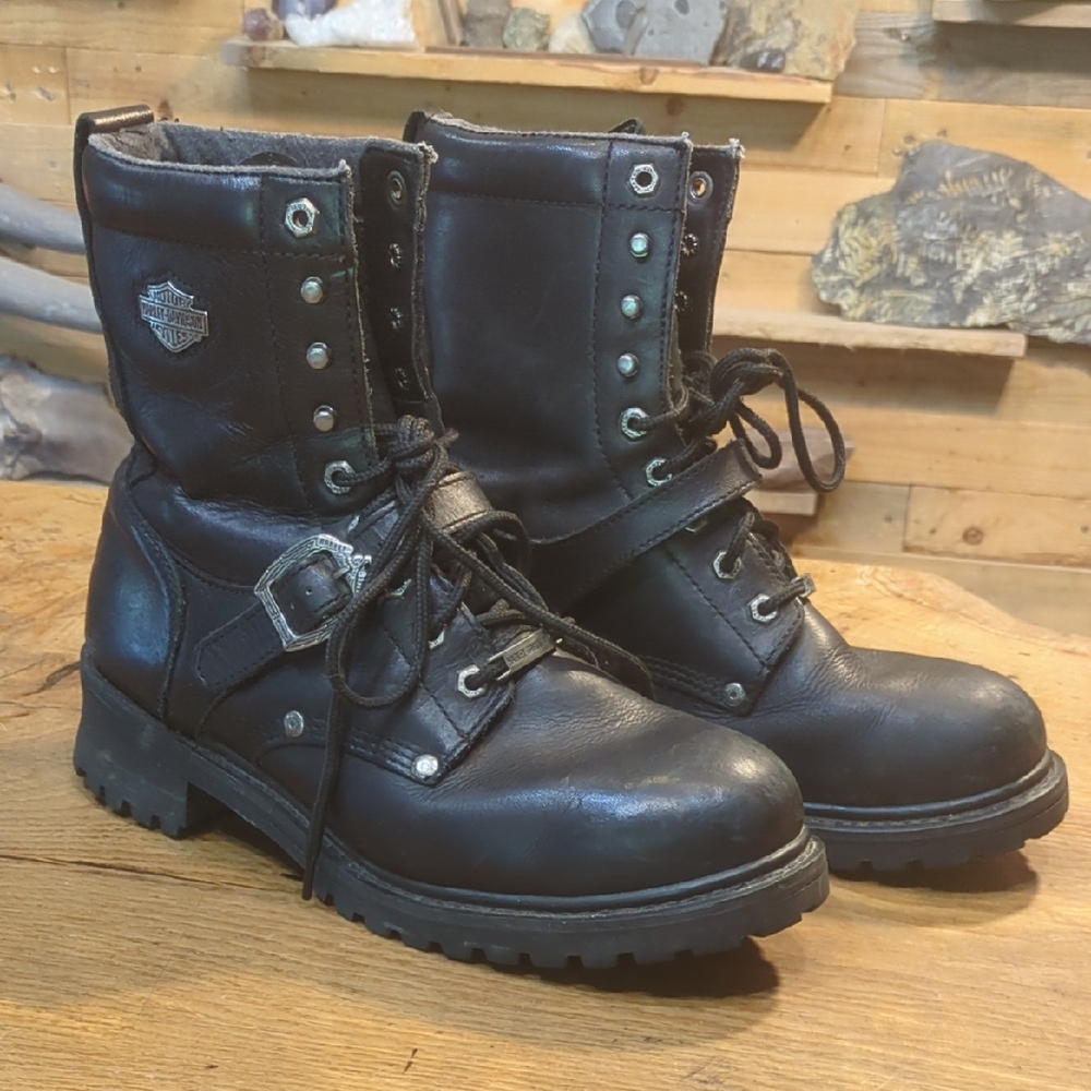 Harley-Davidson Men's Black Leather Buckle Boots